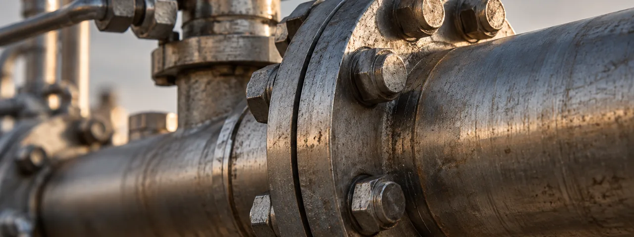 Detalle de una brida y tuberías industriales
